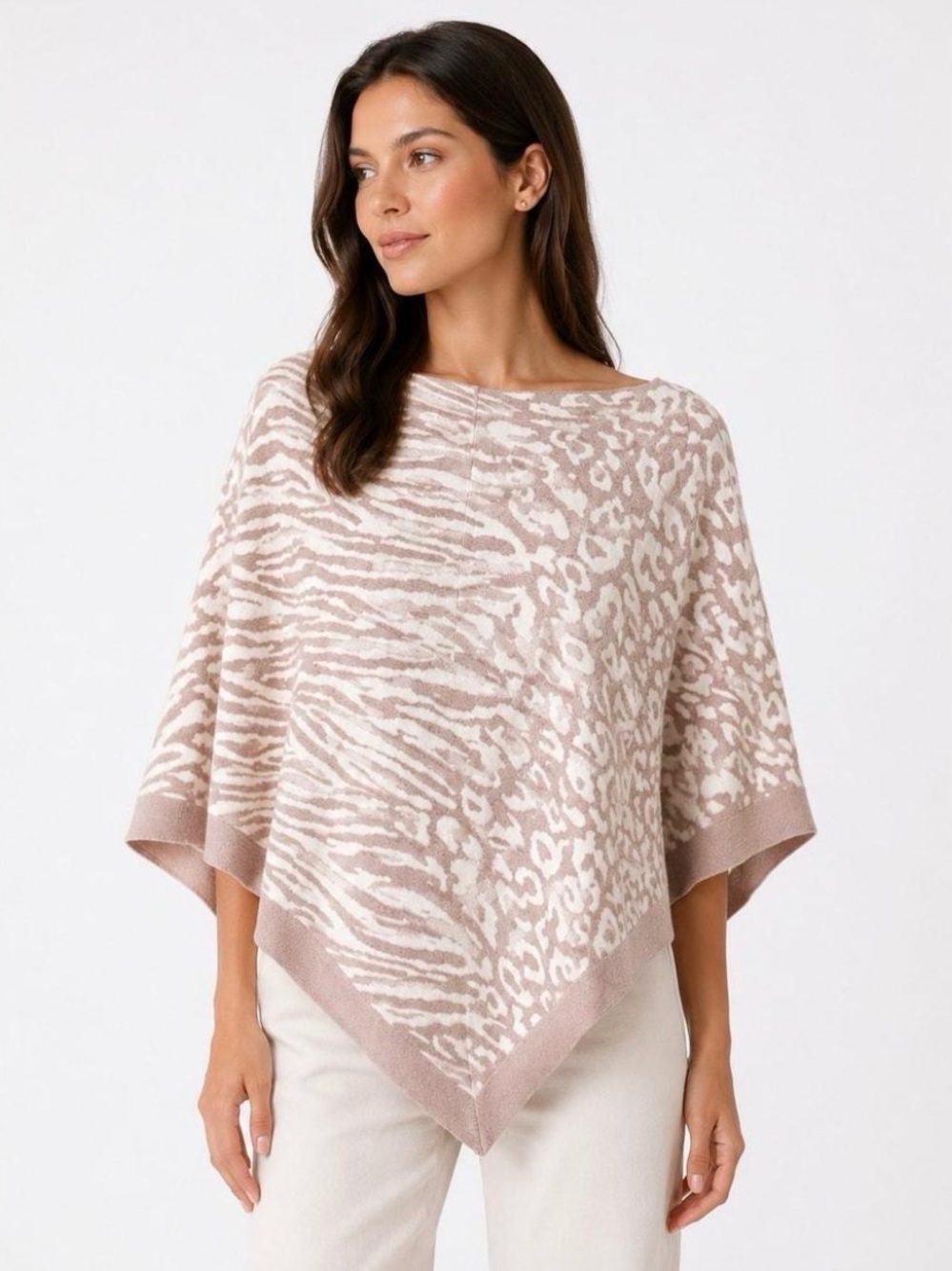 Barefoot Dreams CozyChic Ultra Lite Ocean Breeze Poncho Animal Faded Rose
